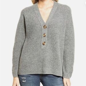 Madewell Lyle Ribbed Henley Grey wool blend sweater, size S